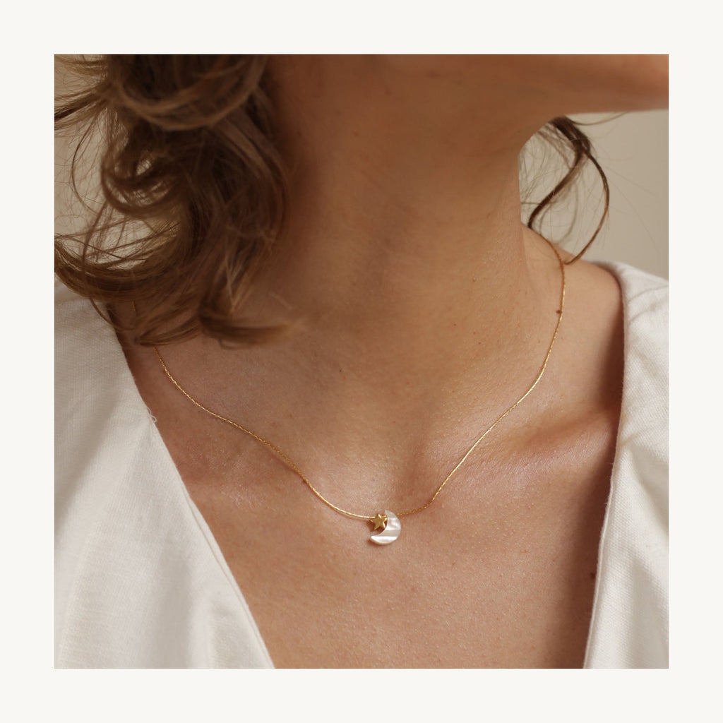 Mother Of Pearl Moon Star Necklace