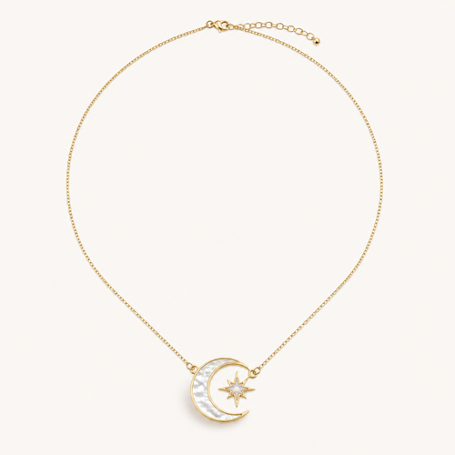 Mother Of Pearl Moon Star Necklace