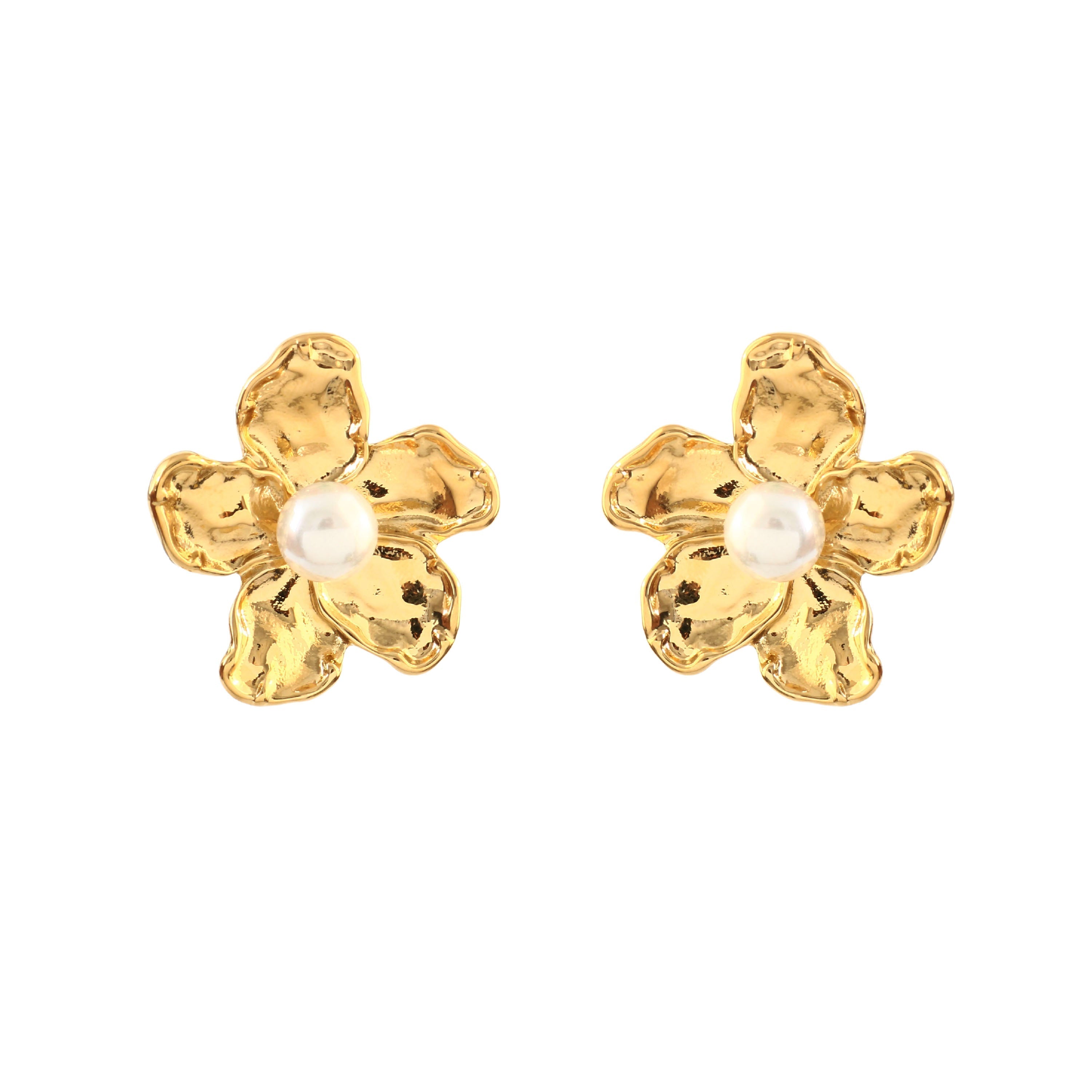 Pearl Blossom 18K Gold Plated Stud Earrings 01