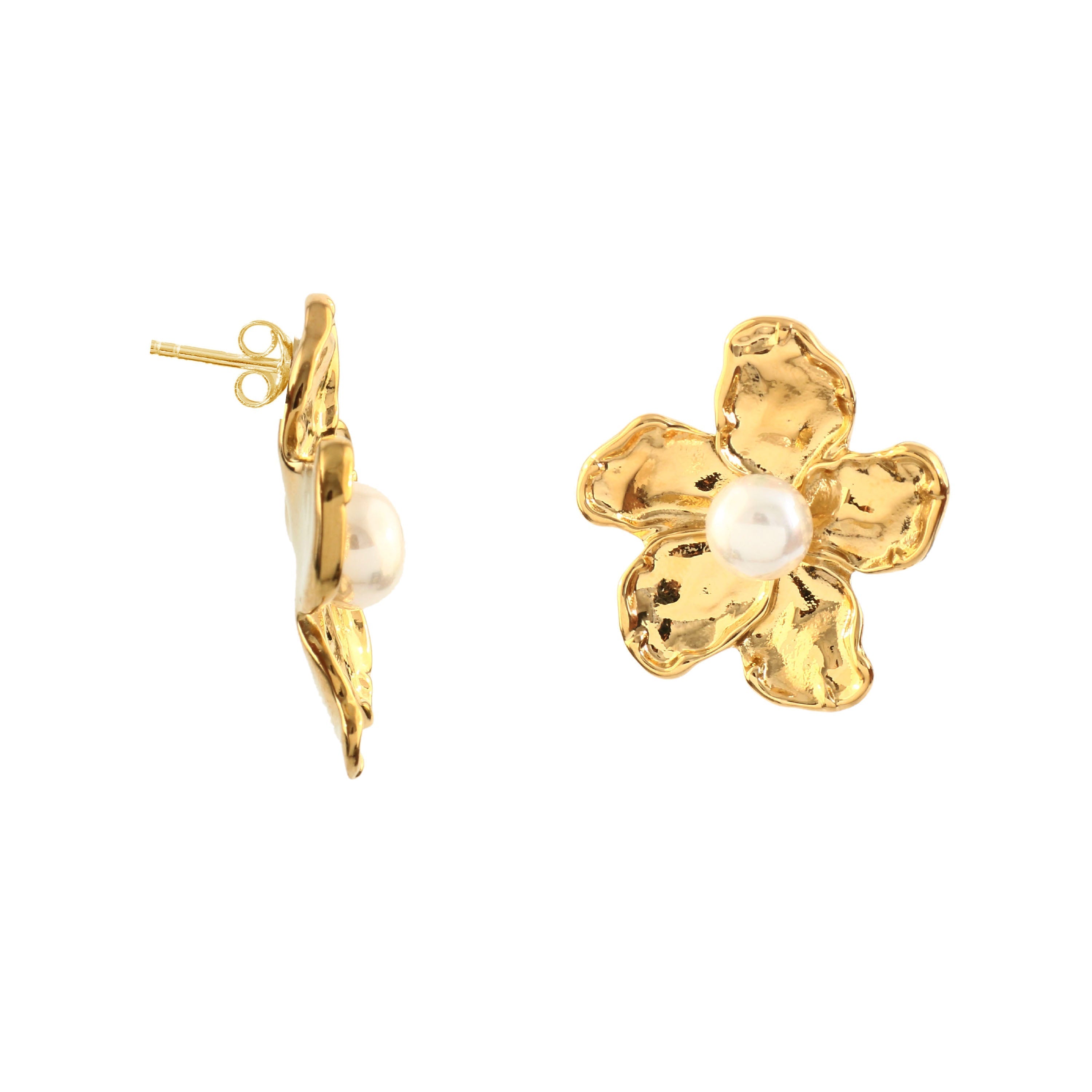 Pearl Blossom 18K Gold Plated Stud Earrings 02