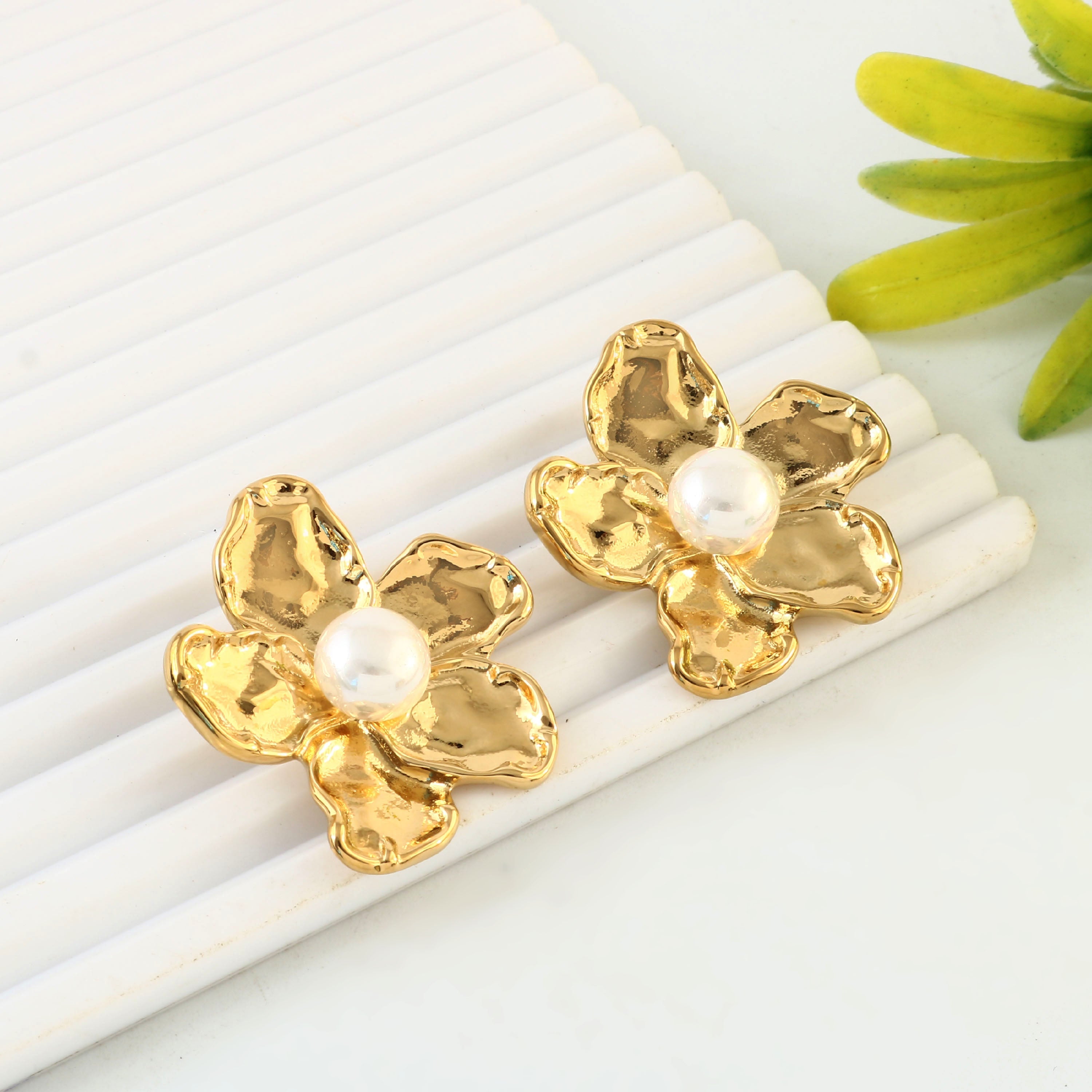 Pearl Blossom 18K Gold Plated Stud Earrings 03