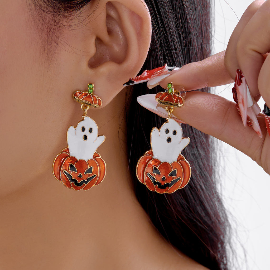Pumpkin Ghost Drop Earrings 01