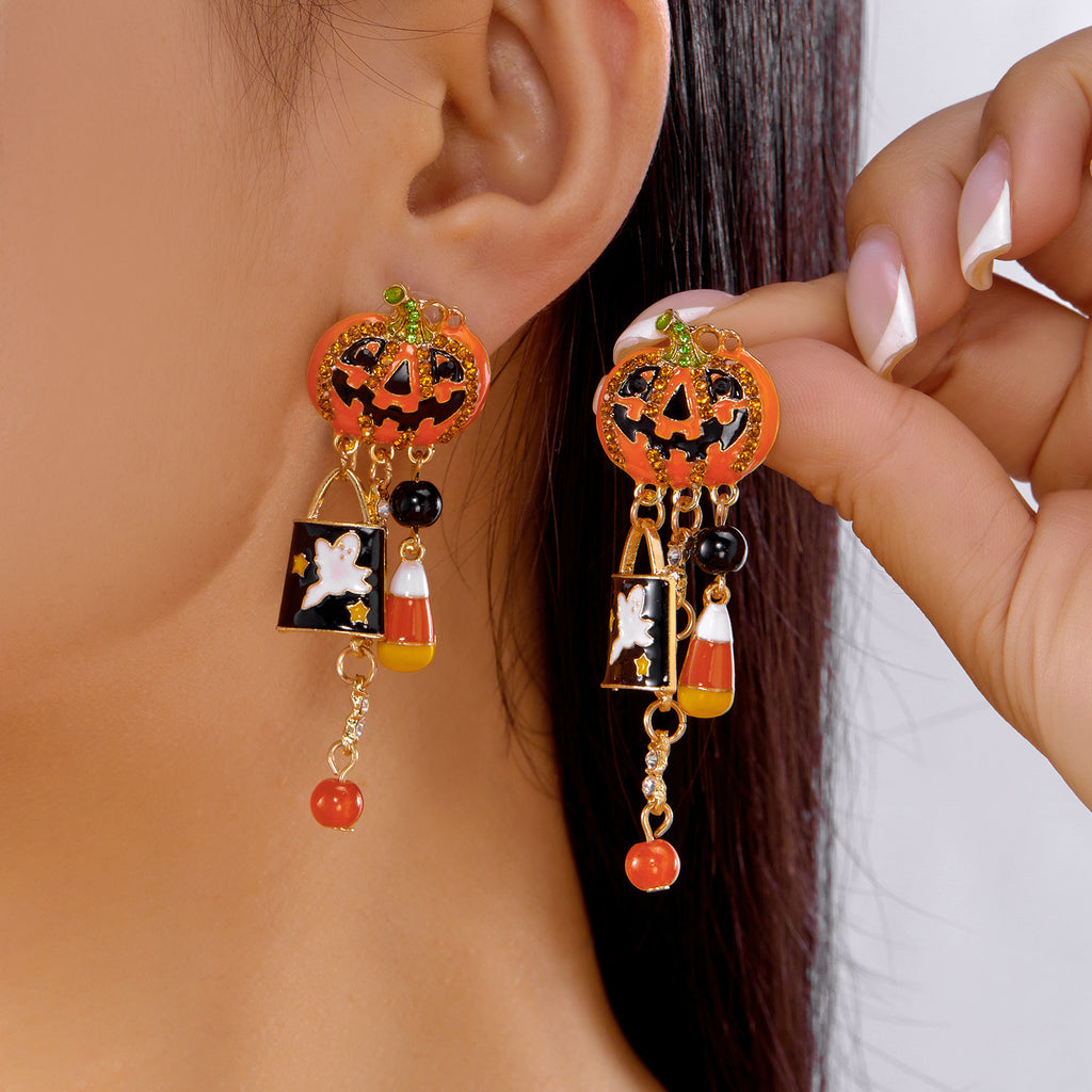Pumpkin Ghost Drop Earrings 06