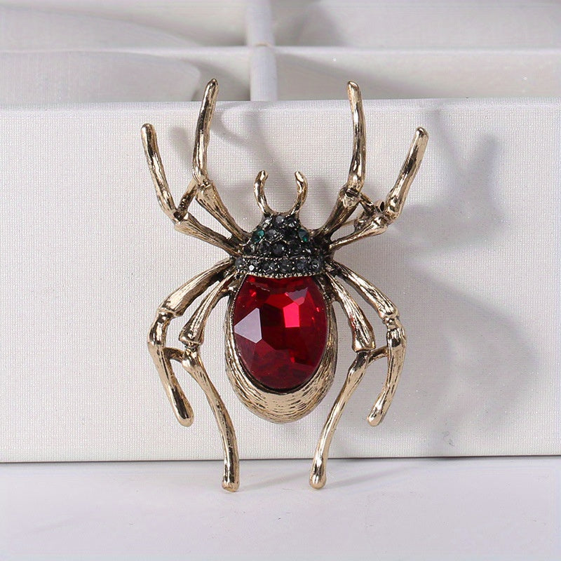 Red Gem Spider Brooch Pin