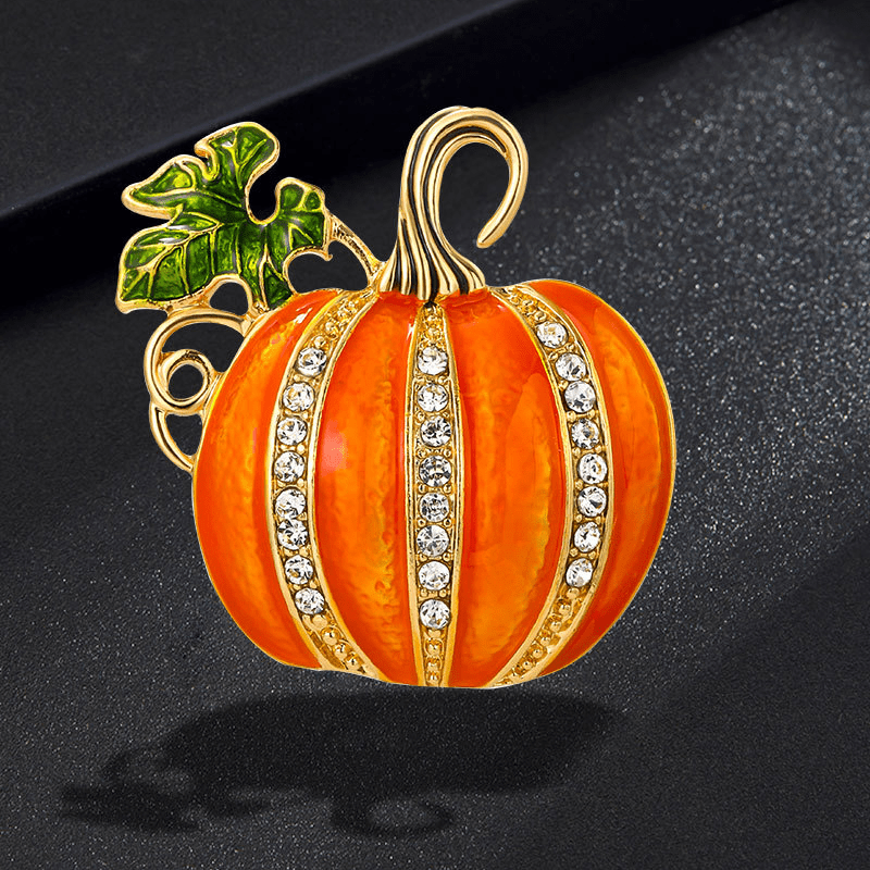 Rhinestone Pumpkin Brooch Pin