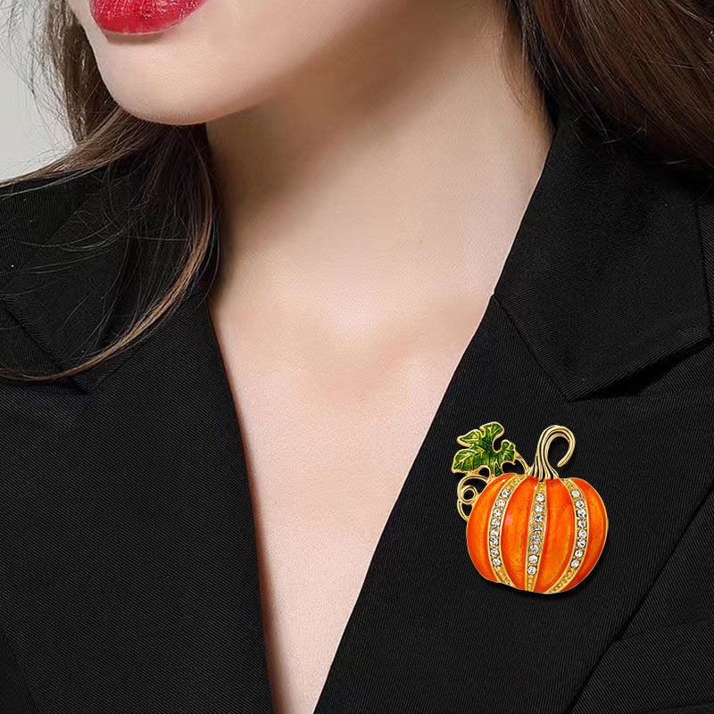 Rhinestone Pumpkin Brooch Pin