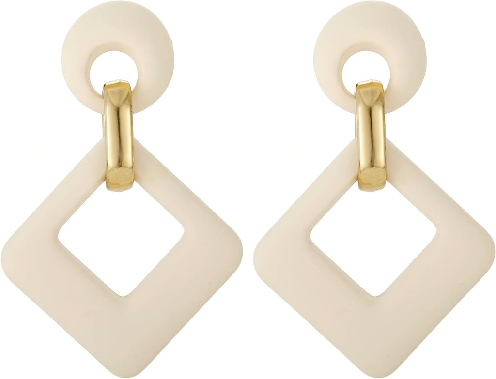 RUOFFETA Cream Acrylic Geometric Drop Earrings