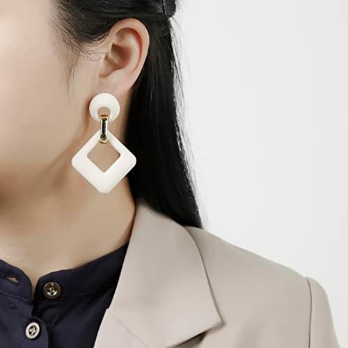 RUOFFETA Cream Acrylic Geometric Drop Earrings