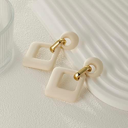 RUOFFETA Cream Acrylic Geometric Drop Earrings